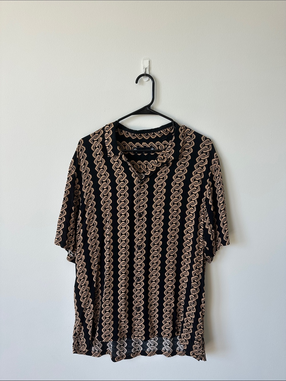 All Saints Black & Tan Link-Pattern Short-Sleeve Button-Down Shirt